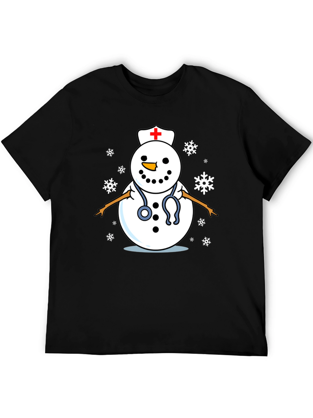 Nurse Snowman T-Shirt - Black Cotton Holiday Tee