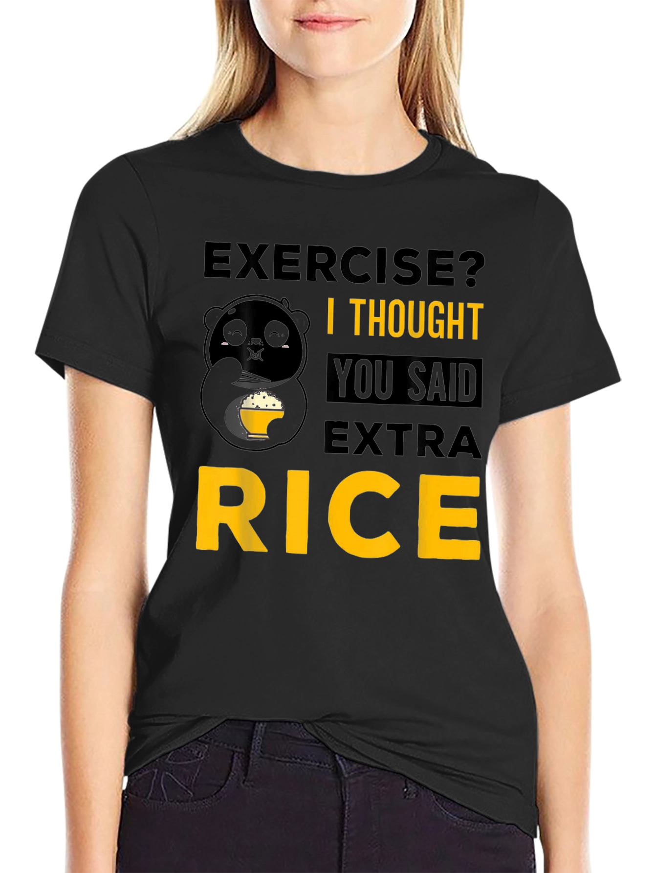 Exercise? Extra Rice Panda T-Shirt - Funny Foodie Tee