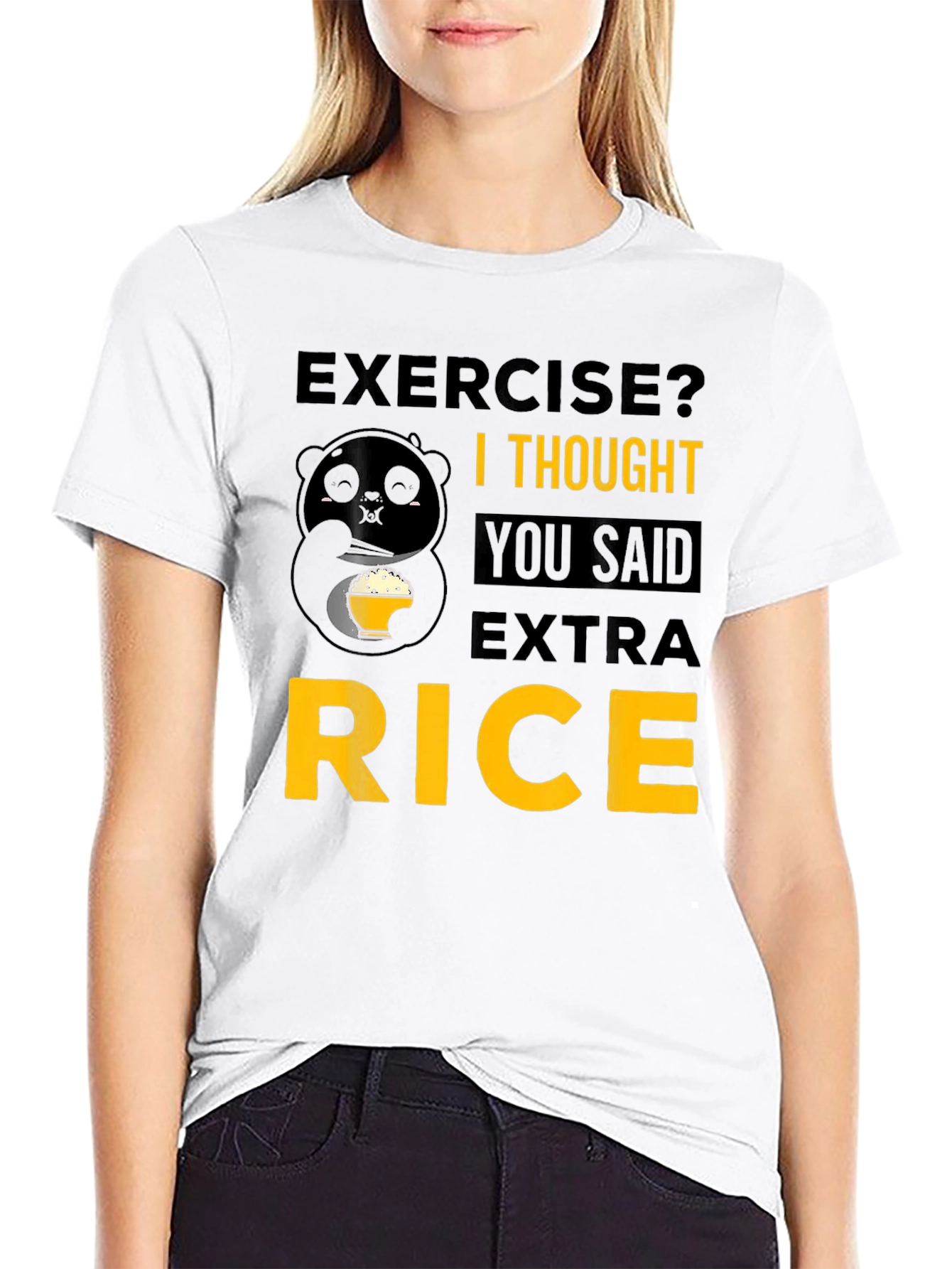 Exercise? Extra Rice Panda T-Shirt - Funny Foodie Tee
