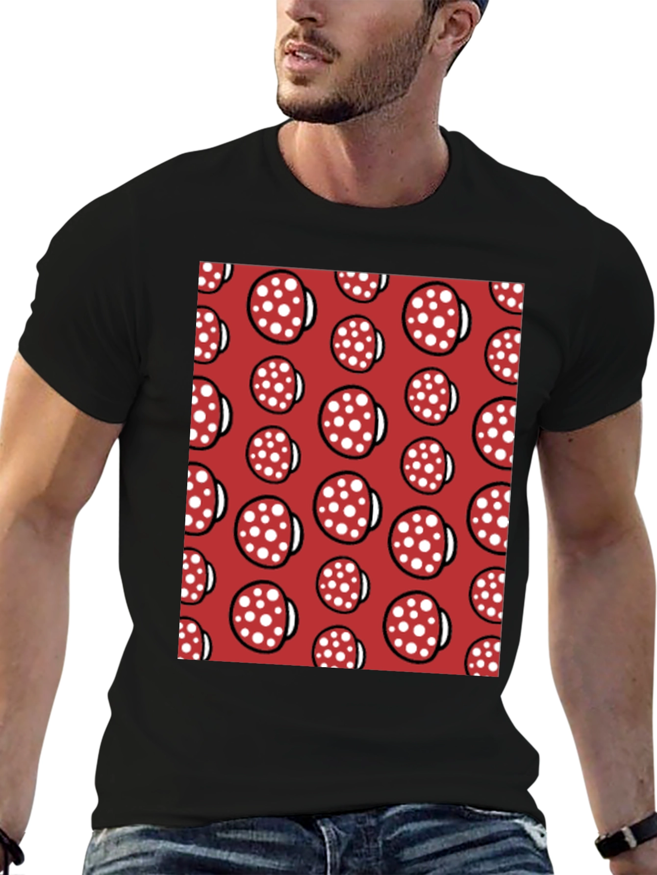 Novelty Salami Pattern Black T-Shirt