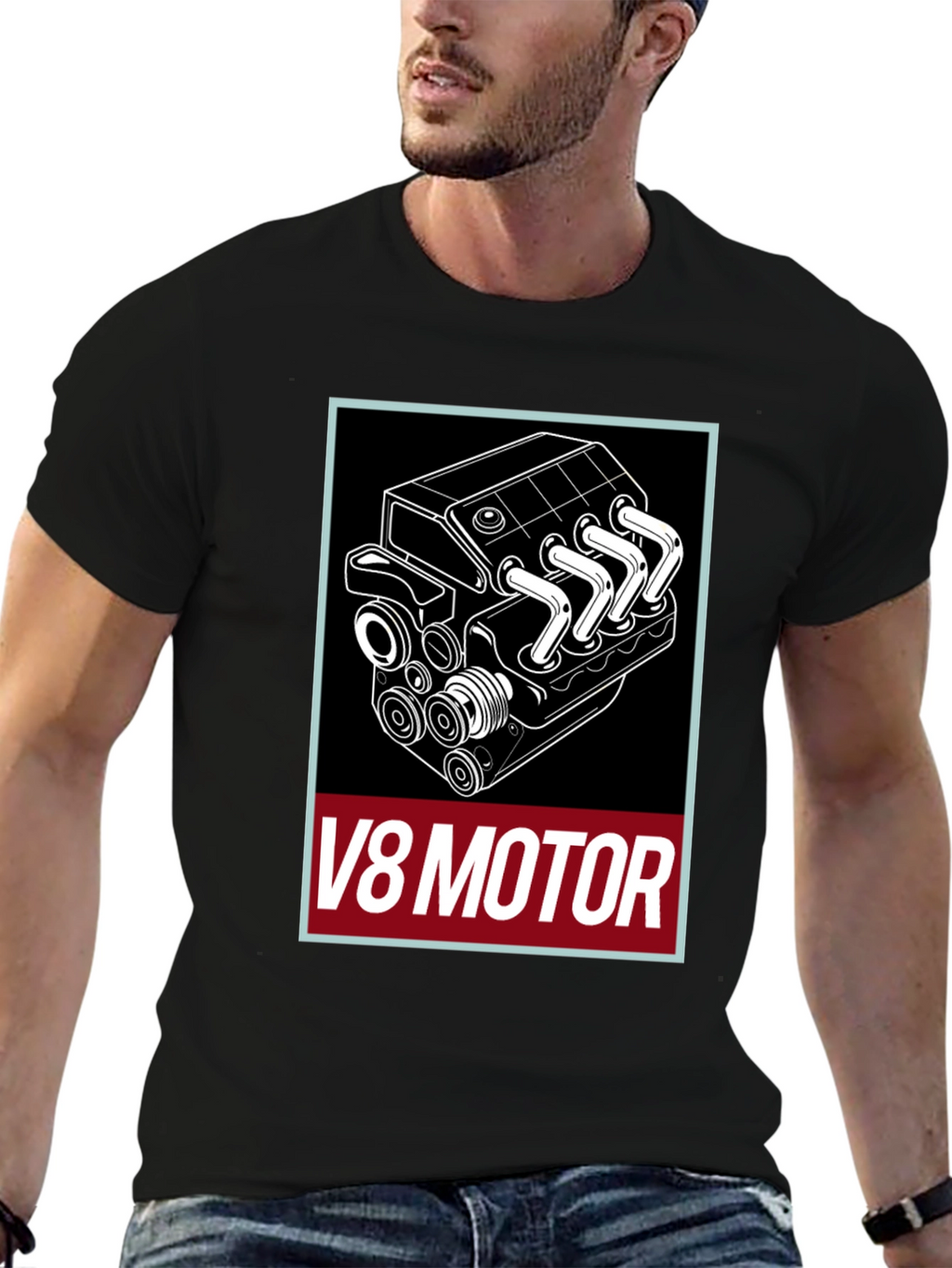 V8 Motor Graphic Tee - Black Cotton T-Shirt