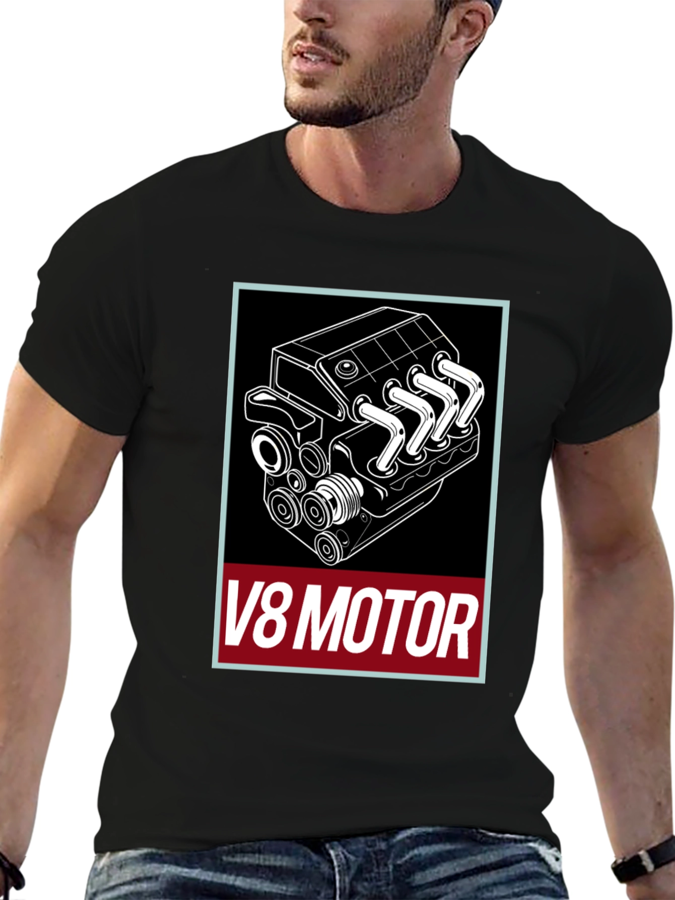 V8 Motor Graphic Tee - Black Cotton T-Shirt