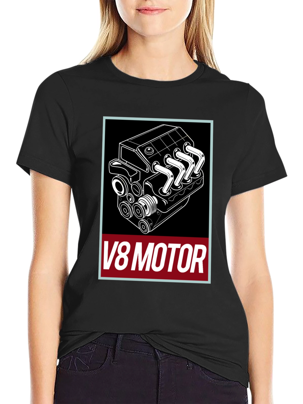 V8 Motor Graphic Tee - Black Cotton T-Shirt