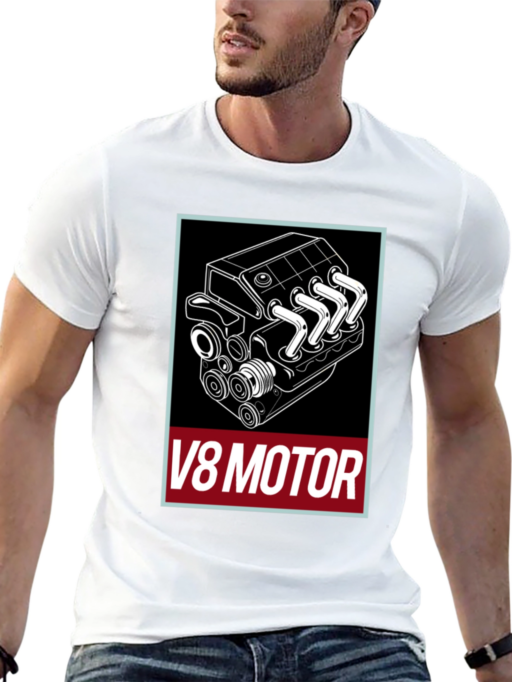 V8 Motor Graphic Tee - Black Cotton T-Shirt