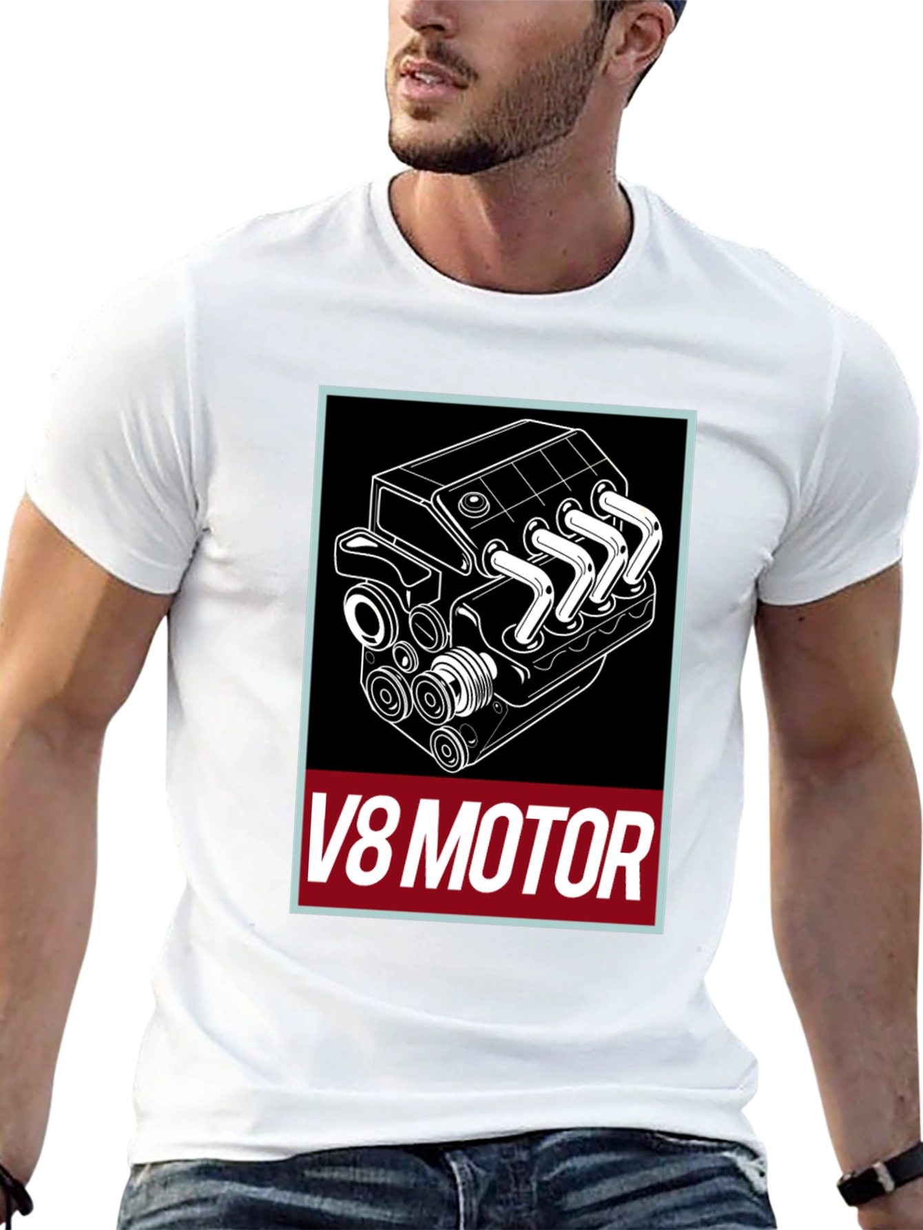 V8 Motor Graphic Tee - Black Cotton T-Shirt