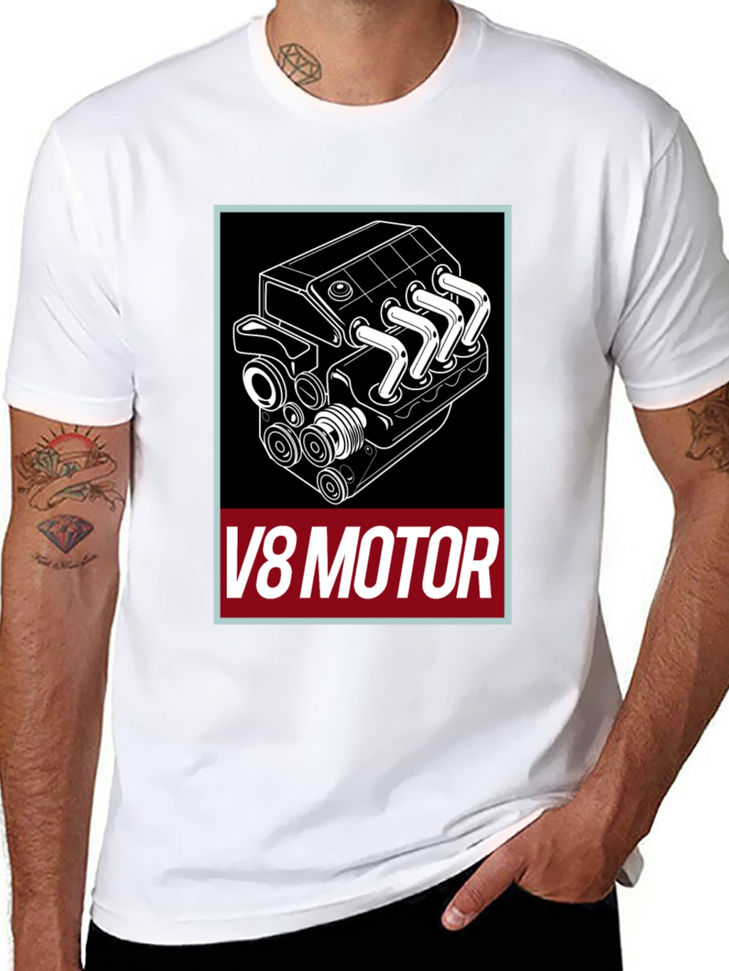 V8 Motor Graphic Tee - Black Cotton T-Shirt