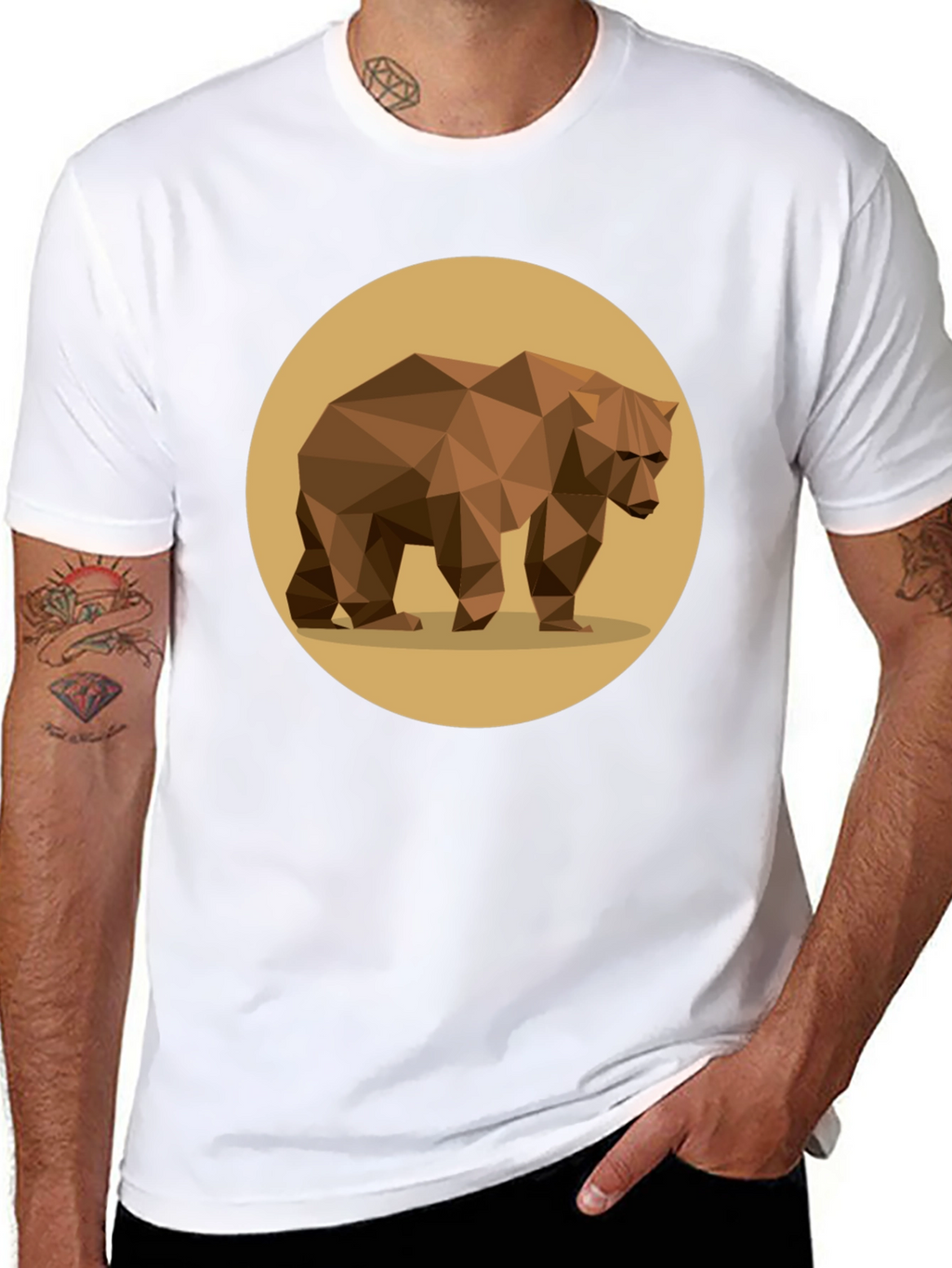 Geometric Bear Graphic Tee - Stylish Mens Black T-Shirt