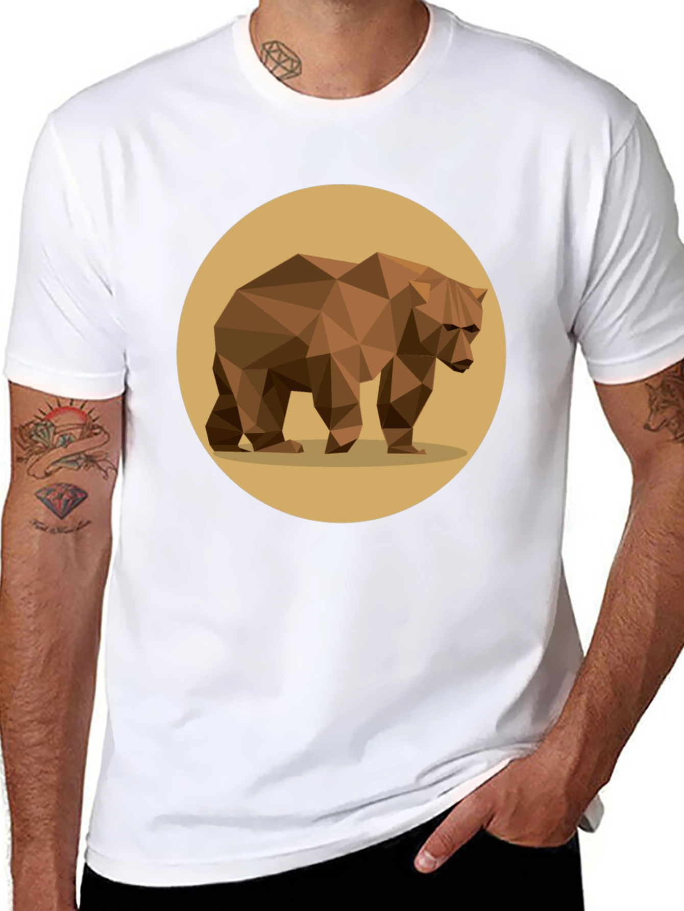 Geometric Bear Graphic Tee - Stylish Mens Black T-Shirt