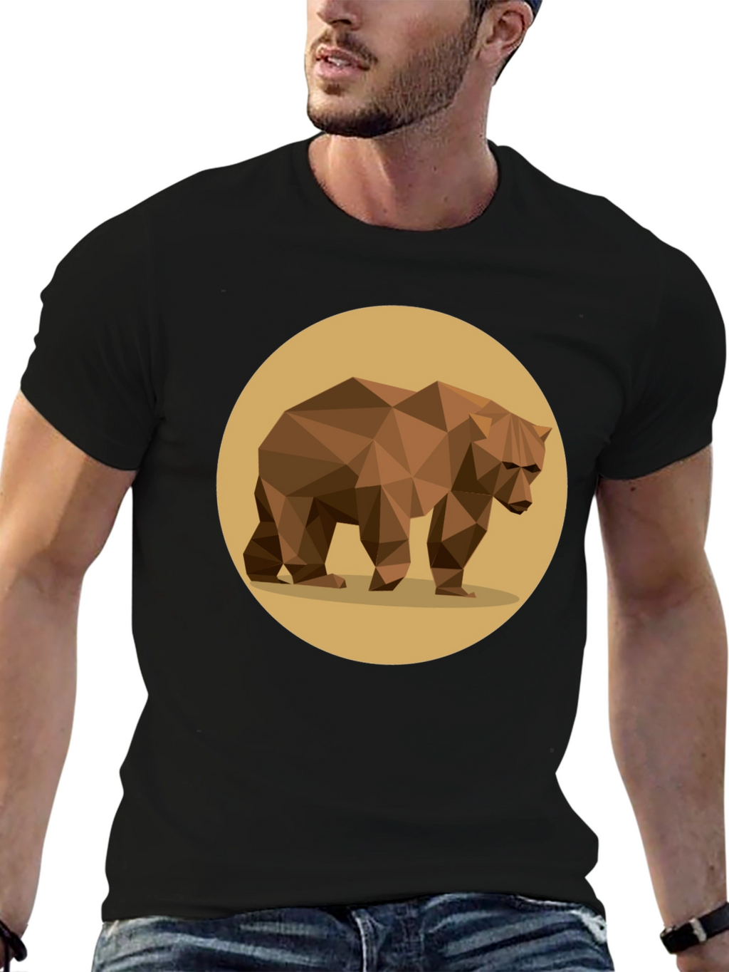 Geometric Bear Graphic Tee - Stylish Mens Black T-Shirt