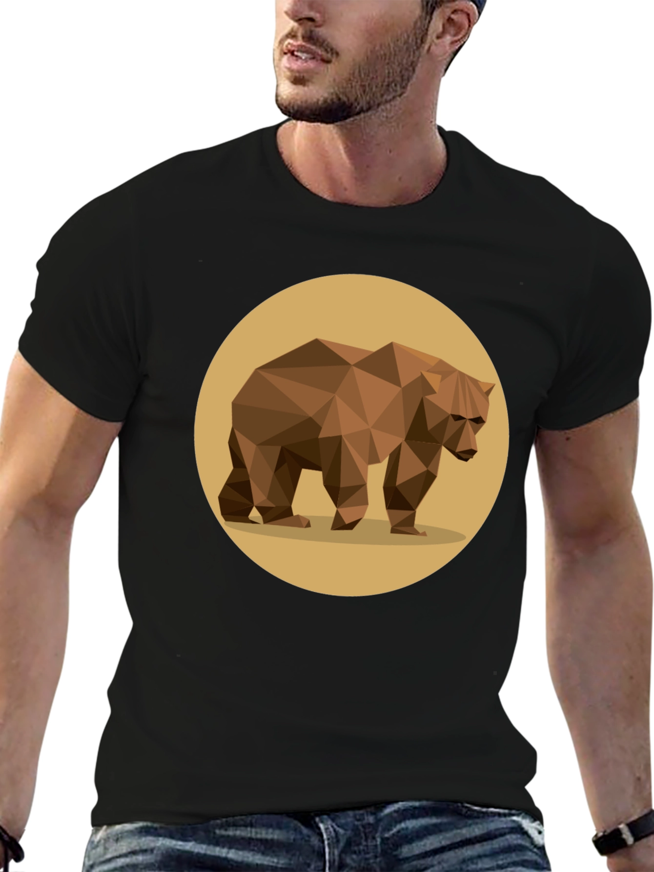 Geometric Bear Graphic Tee - Stylish Mens Black T-Shirt