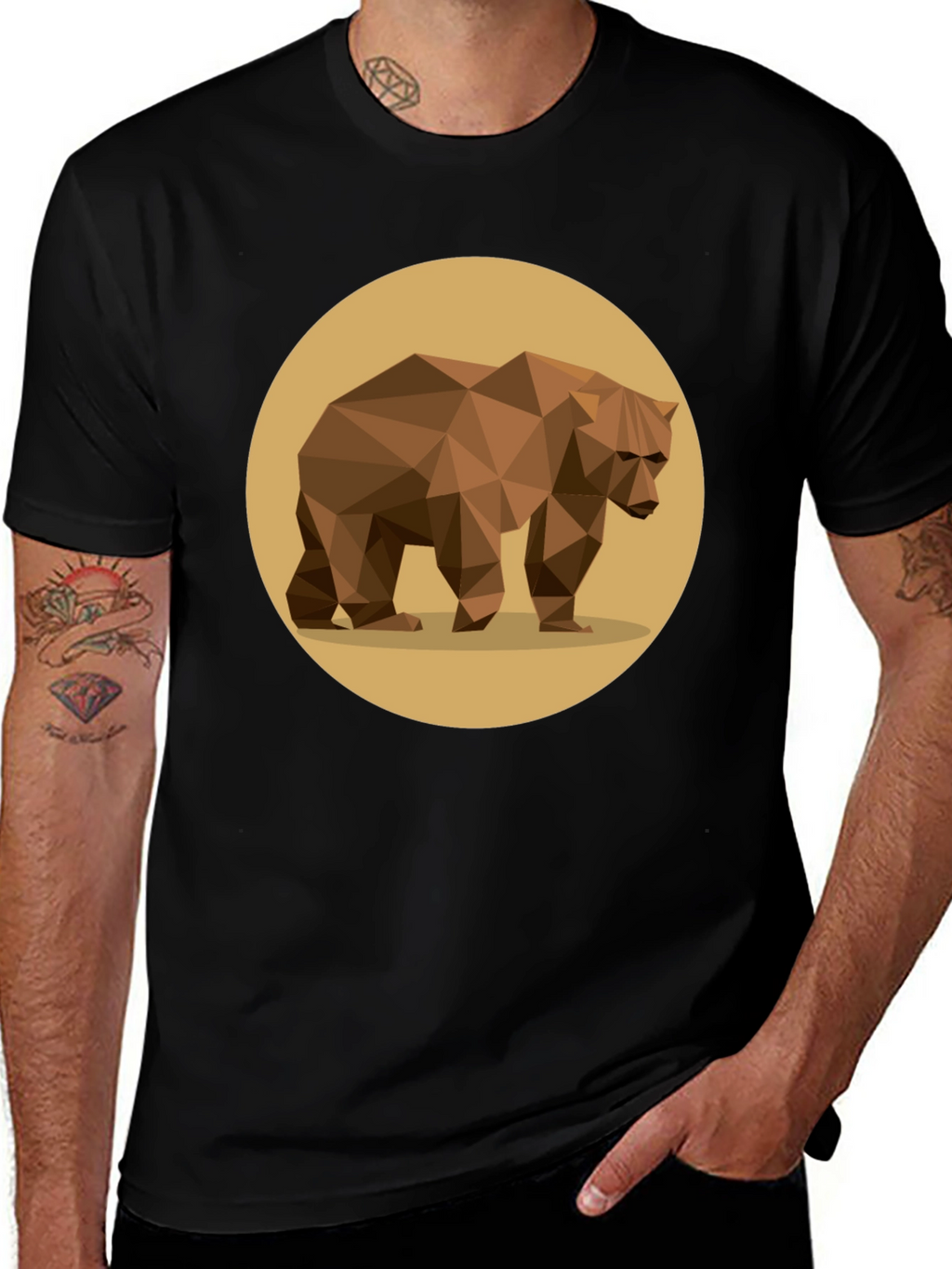 Geometric Bear Graphic Tee - Stylish Mens Black T-Shirt