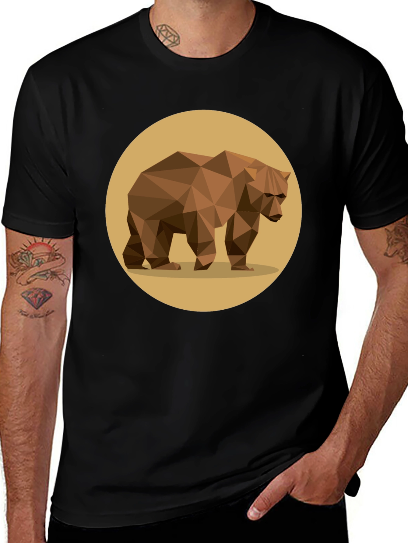 Geometric Bear Graphic Tee - Stylish Mens Black T-Shirt