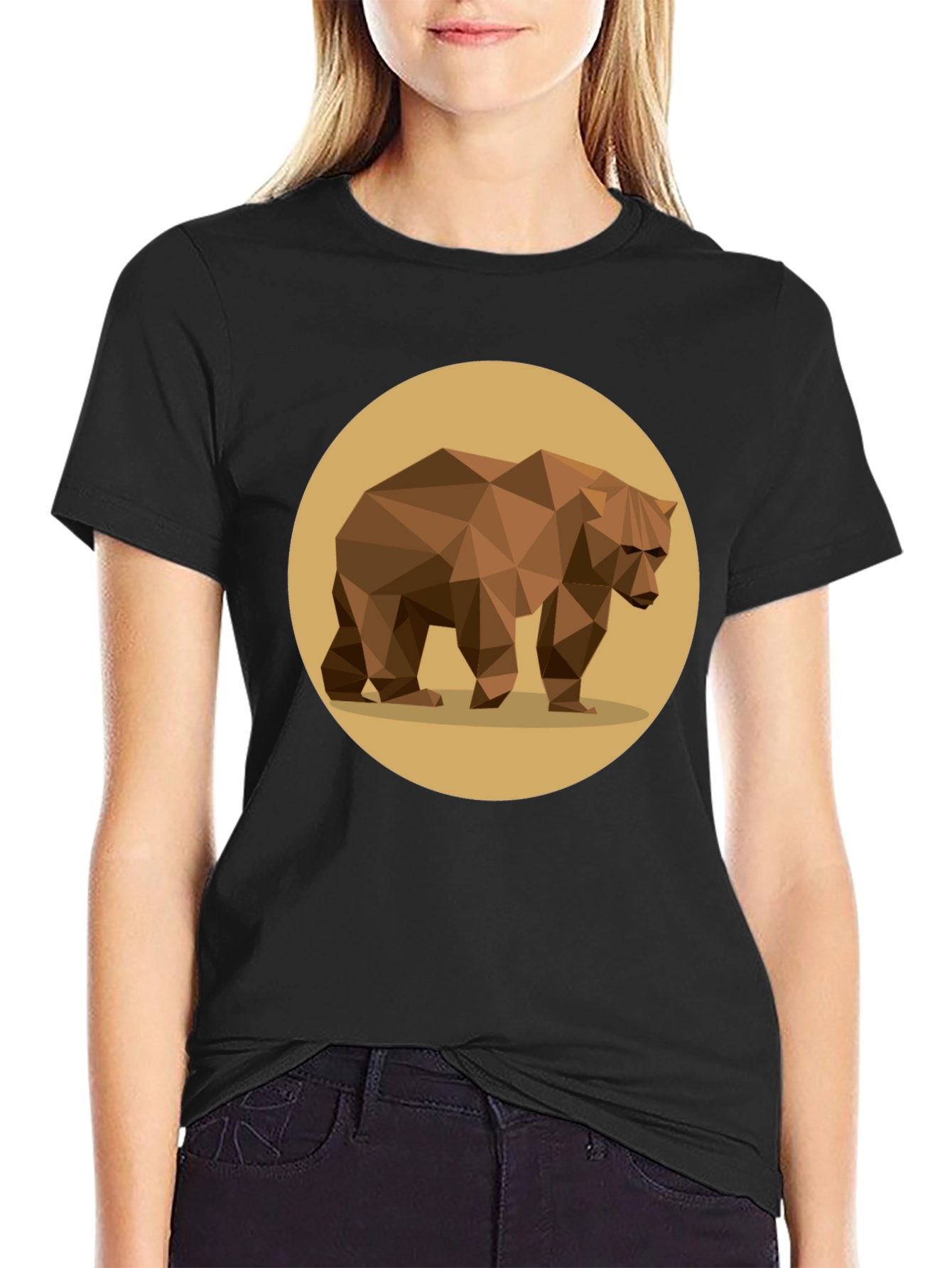 Geometric Bear Graphic Tee - Stylish Mens Black T-Shirt
