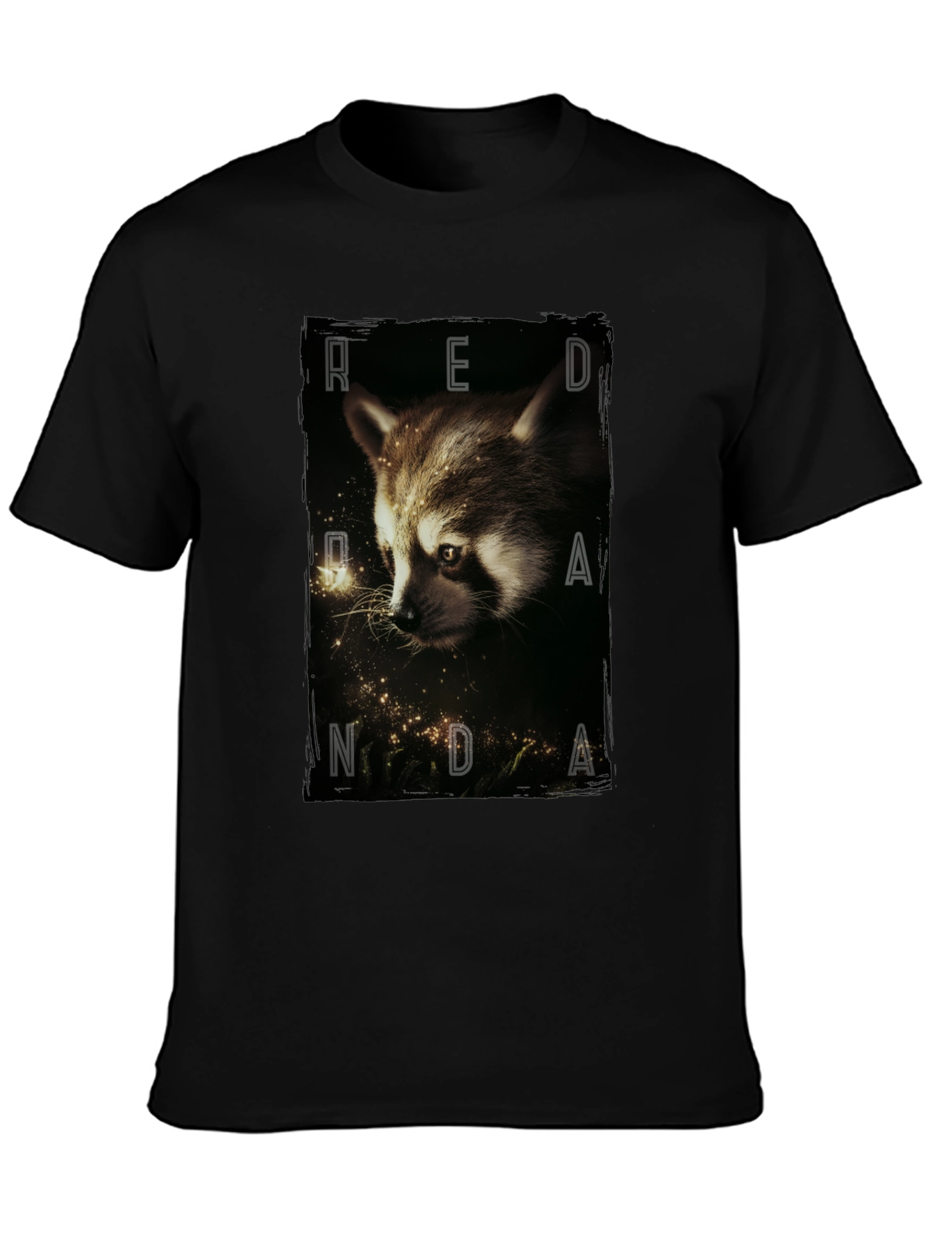 Red Randa Raccoon Graphic Black T-Shirt