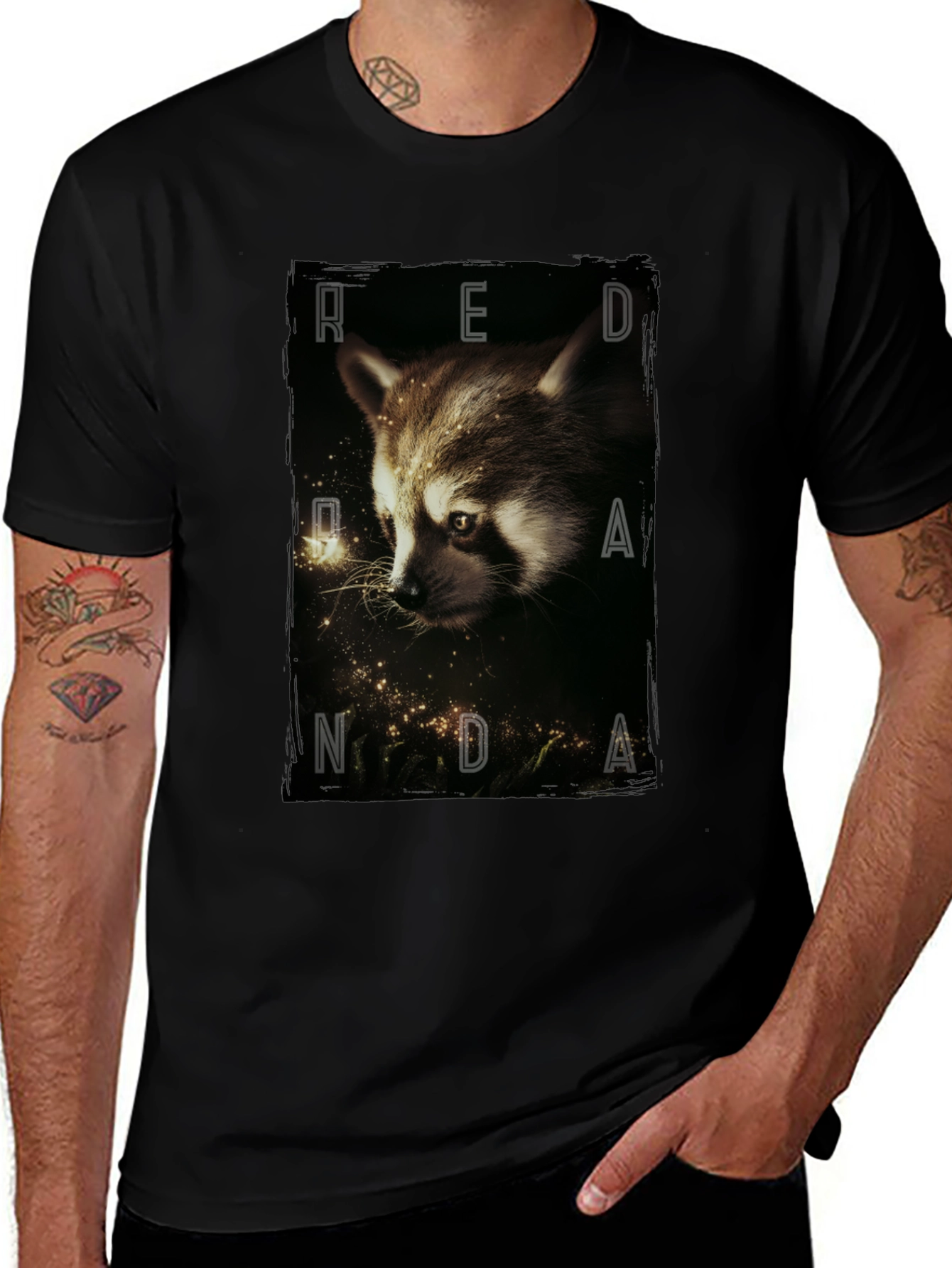 Red Randa Raccoon Graphic Black T-Shirt