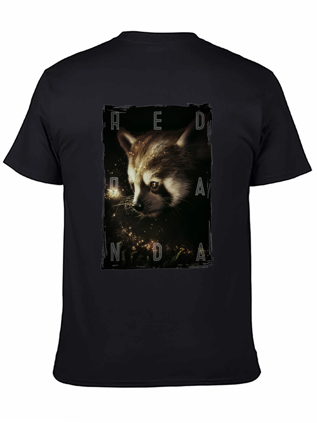 Red Randa Raccoon Graphic Black T-Shirt