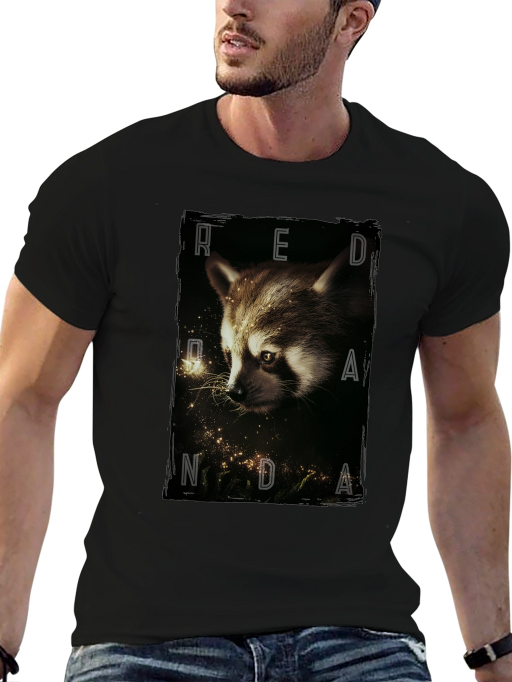 Red Randa Raccoon Graphic Black T-Shirt