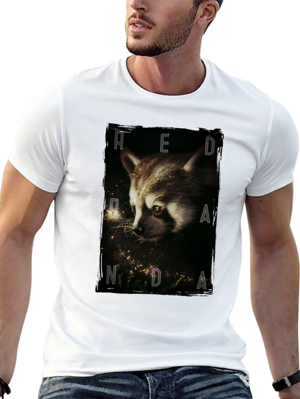 Red Randa Raccoon Graphic Black T-Shirt