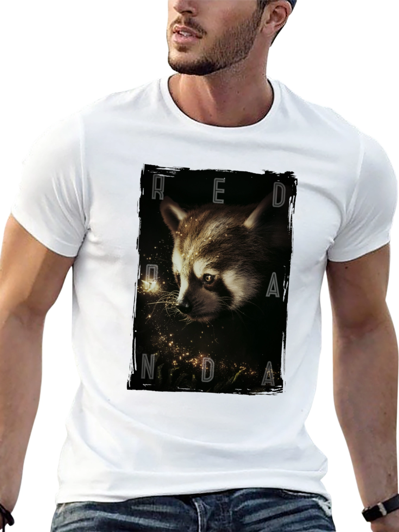Red Randa Raccoon Graphic Black T-Shirt