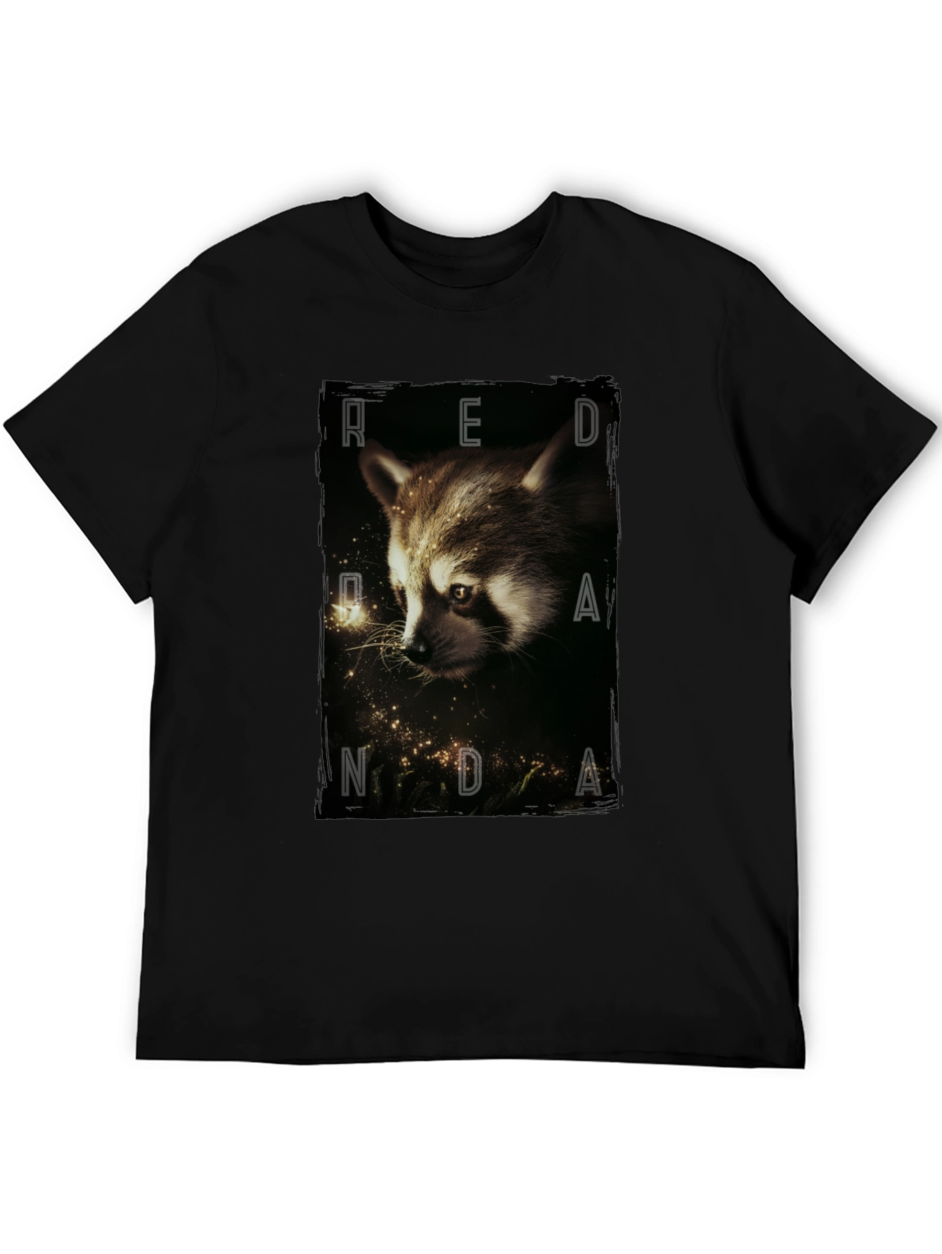 Red Randa Raccoon Graphic Black T-Shirt