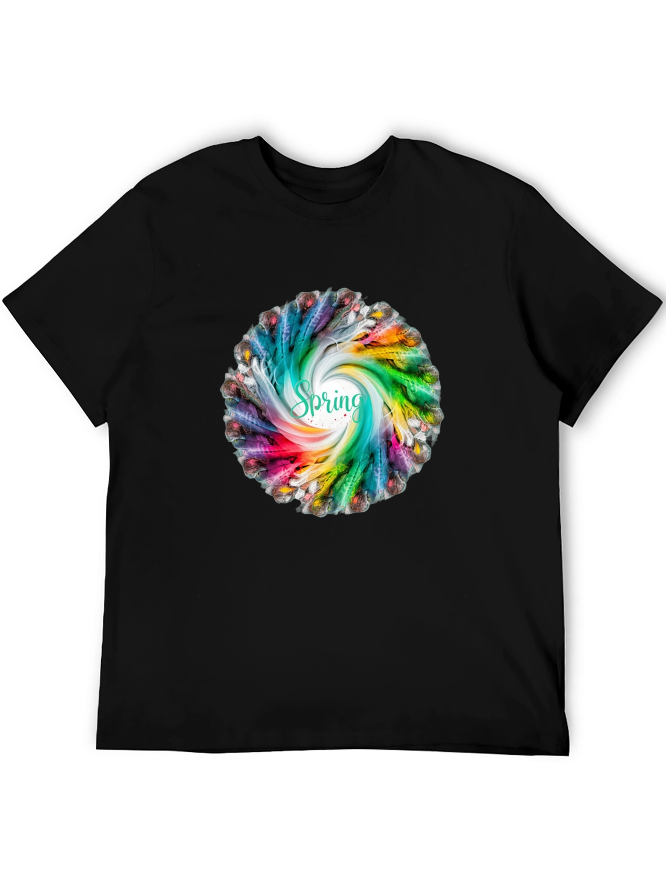 Spring Feather Swirl Black T-Shirt