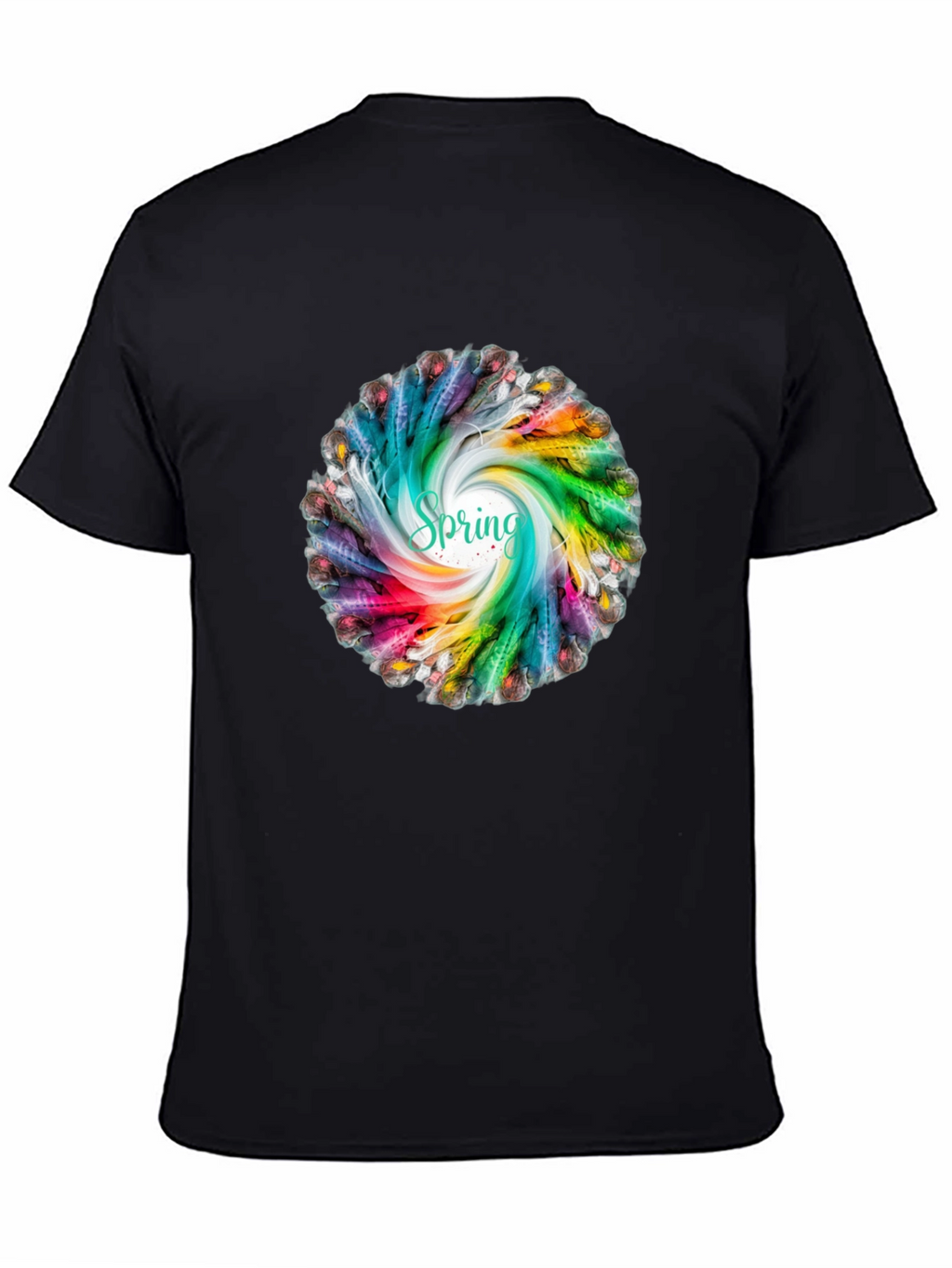 Spring Feather Swirl Black T-Shirt