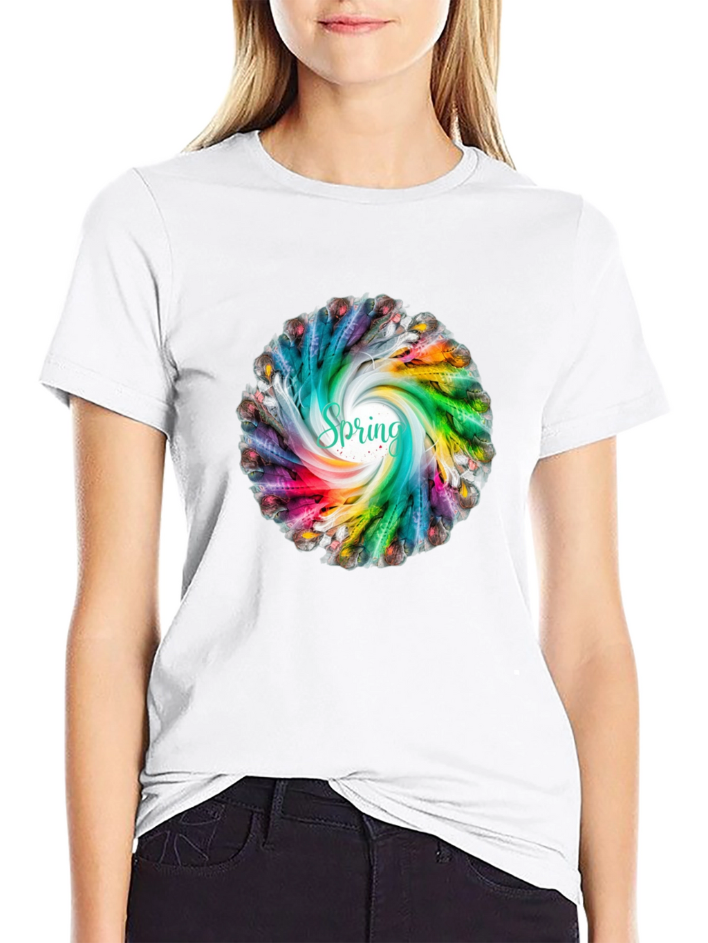 Spring Feather Swirl Black T-Shirt