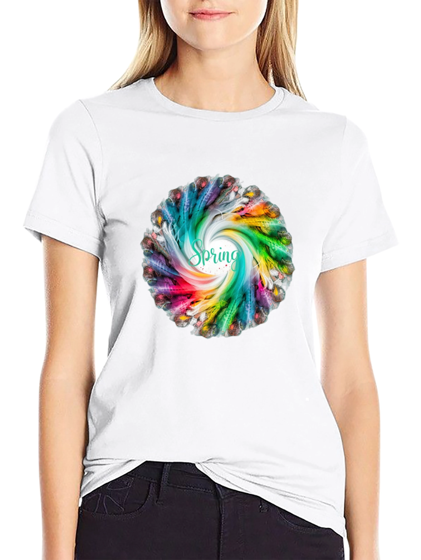 Spring Feather Swirl Black T-Shirt