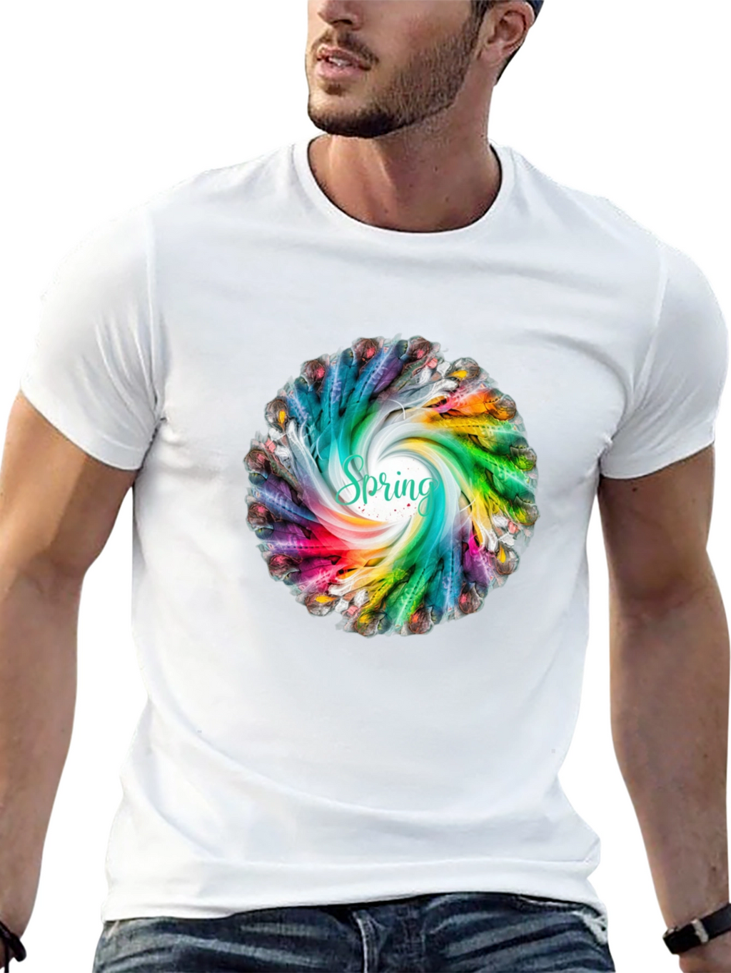 Spring Feather Swirl Black T-Shirt