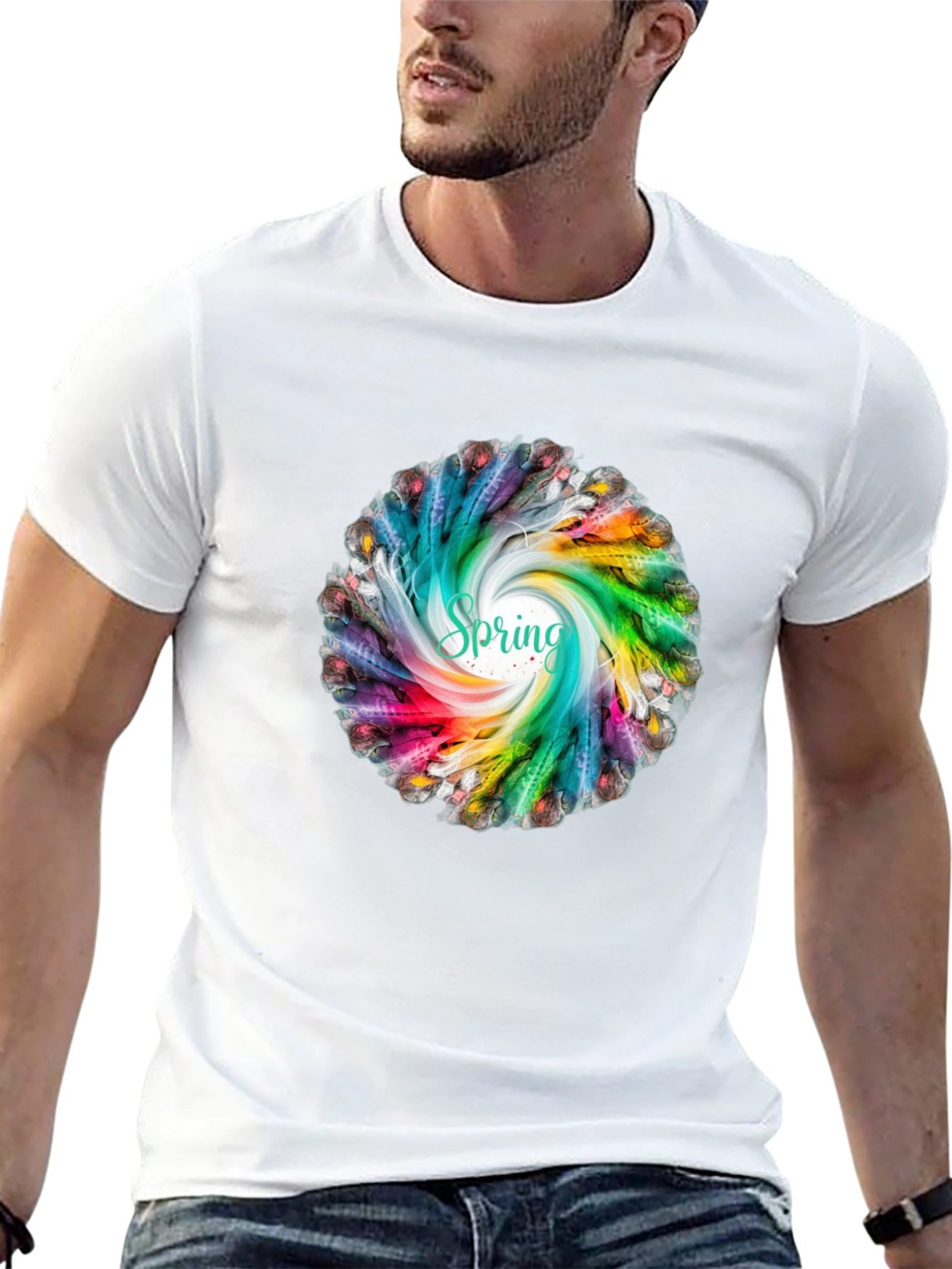 Spring Feather Swirl Black T-Shirt
