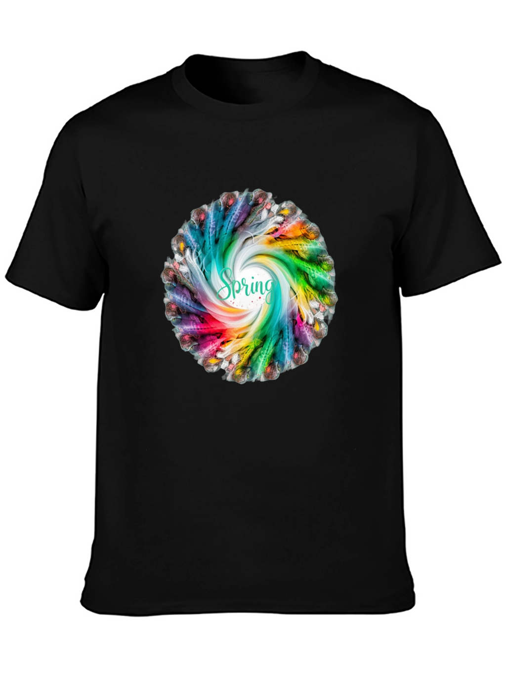 Spring Feather Swirl Black T-Shirt