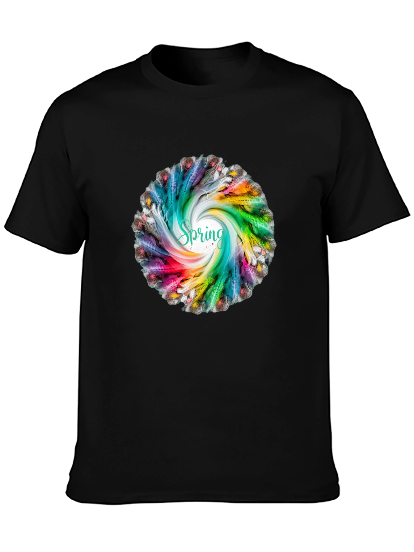 Spring Feather Swirl Black T-Shirt