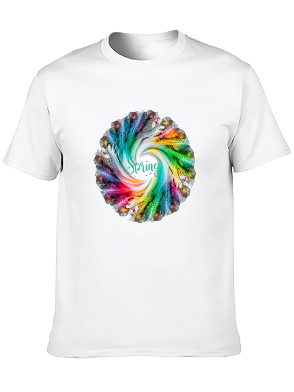 Spring Feather Swirl Black T-Shirt