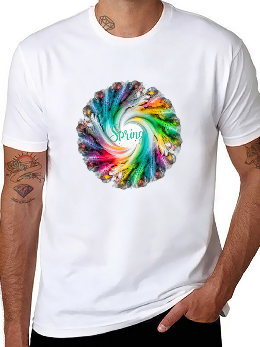 Spring Feather Swirl Black T-Shirt