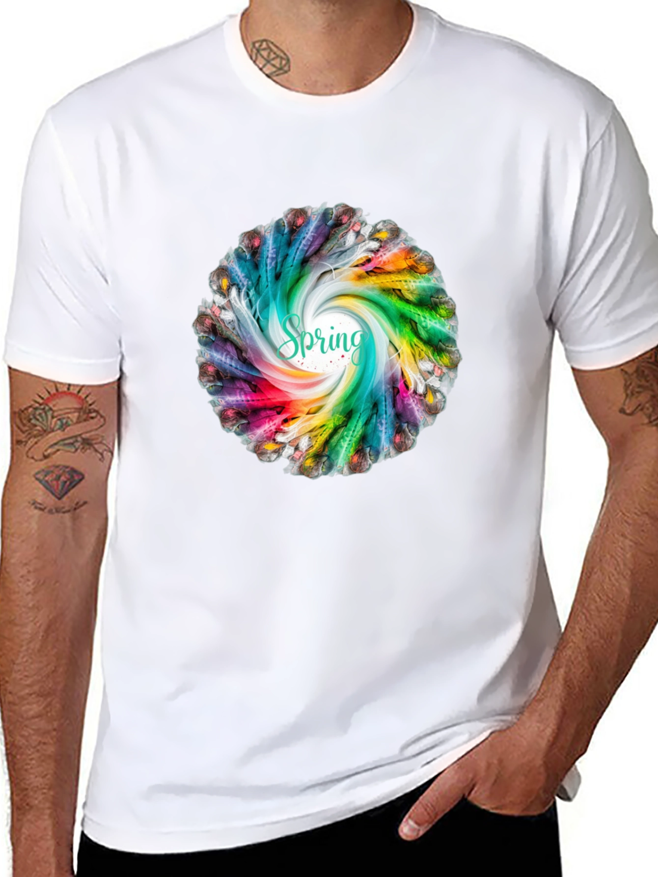 Spring Feather Swirl Black T-Shirt