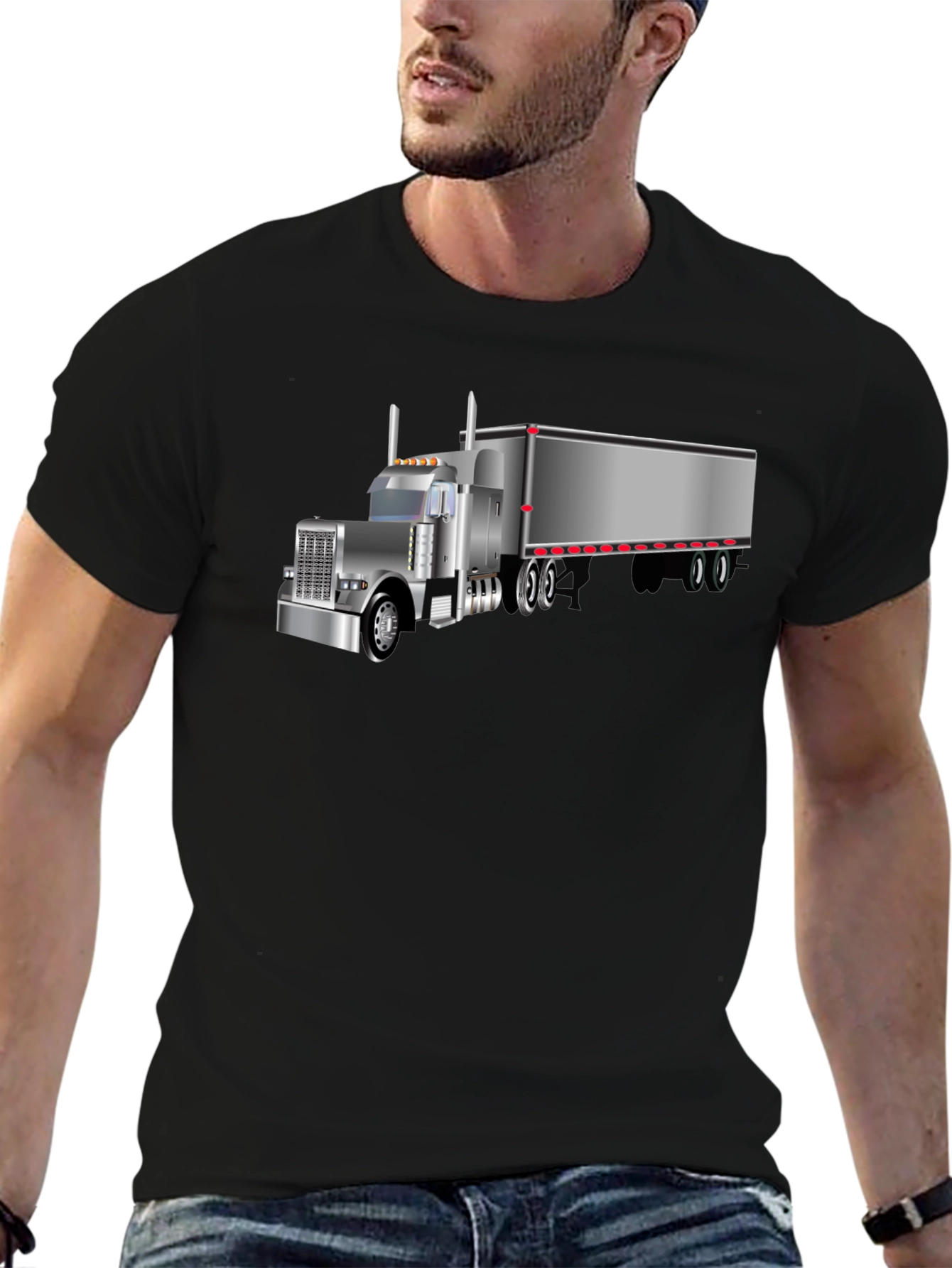 Trucker T-Shirt - Black Graphic Tee
