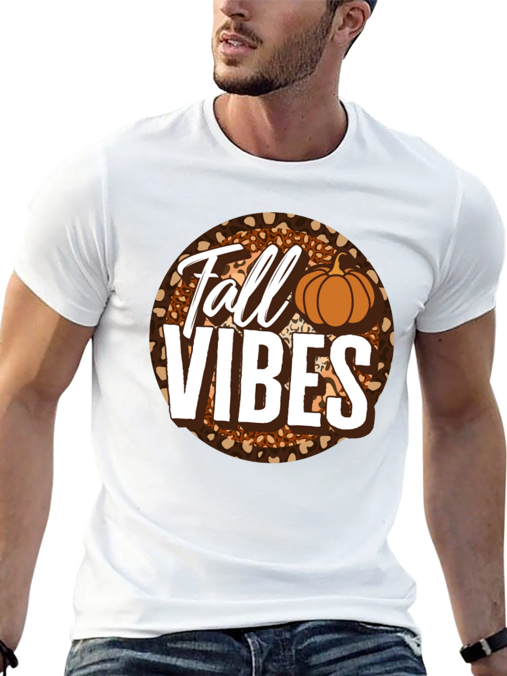 Fall Vibes Pumpkin Leopard Print T-Shirt