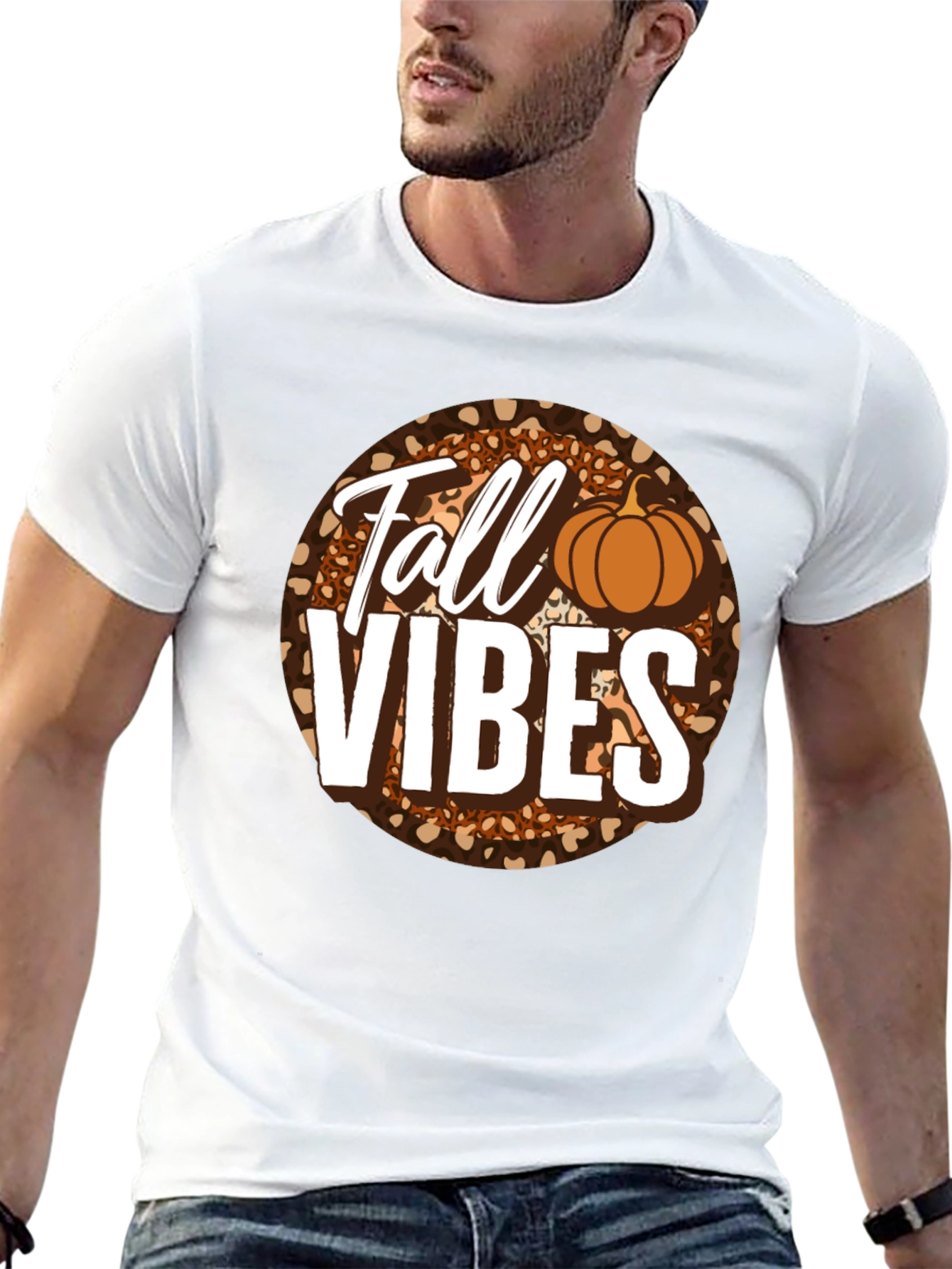 Fall Vibes Pumpkin Leopard Print T-Shirt
