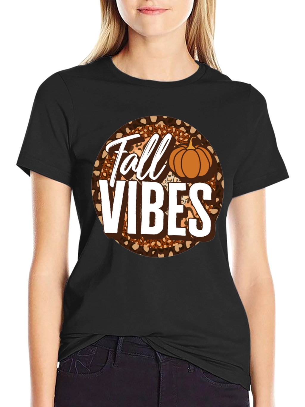 Fall Vibes Pumpkin Leopard Print T-Shirt