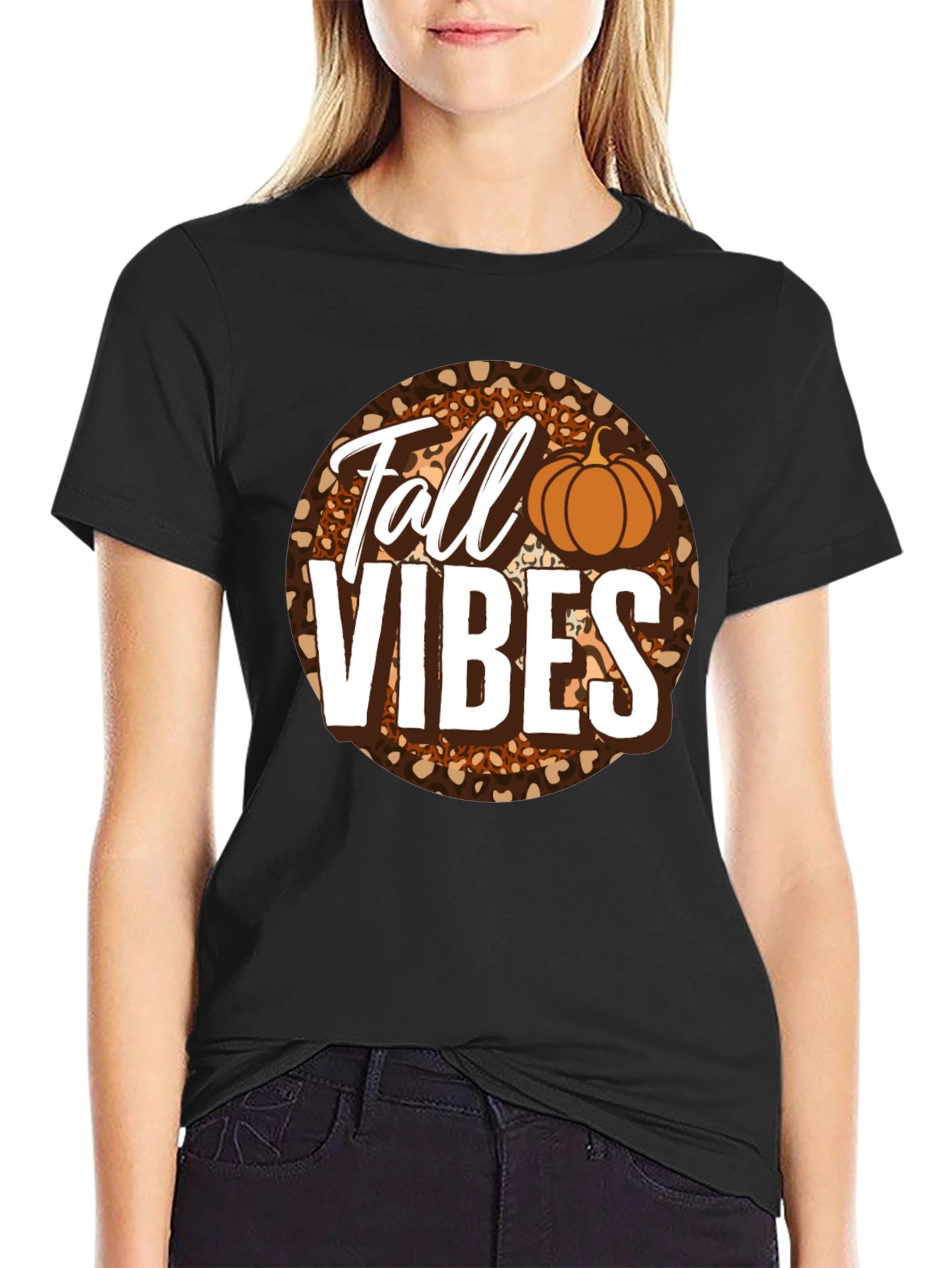 Fall Vibes Pumpkin Leopard Print T-Shirt