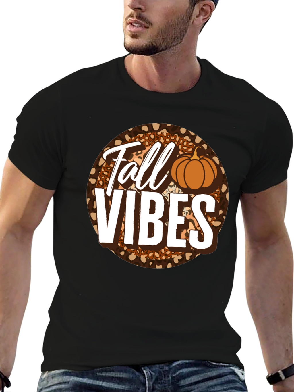 Fall Vibes Pumpkin Leopard Print T-Shirt