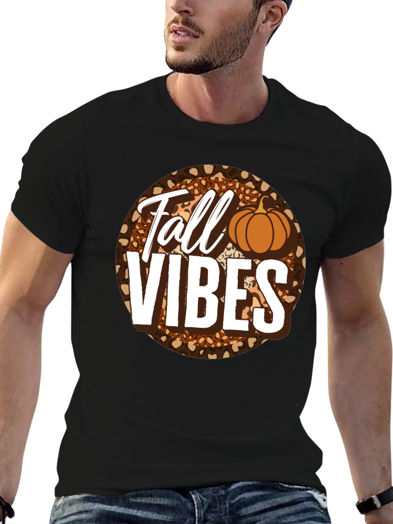 Fall Vibes Pumpkin Leopard Print T-Shirt