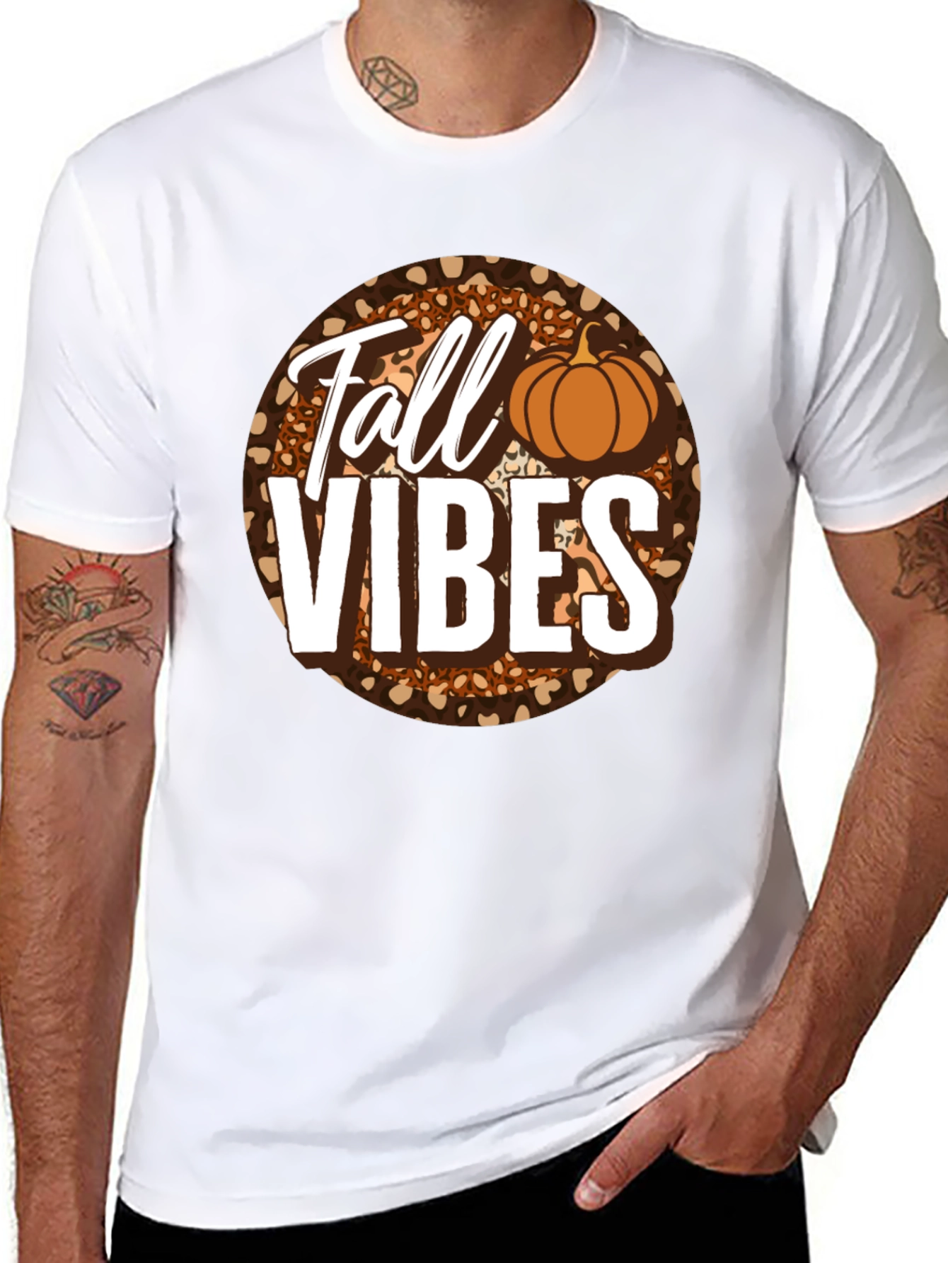 Fall Vibes Pumpkin Leopard Print T-Shirt