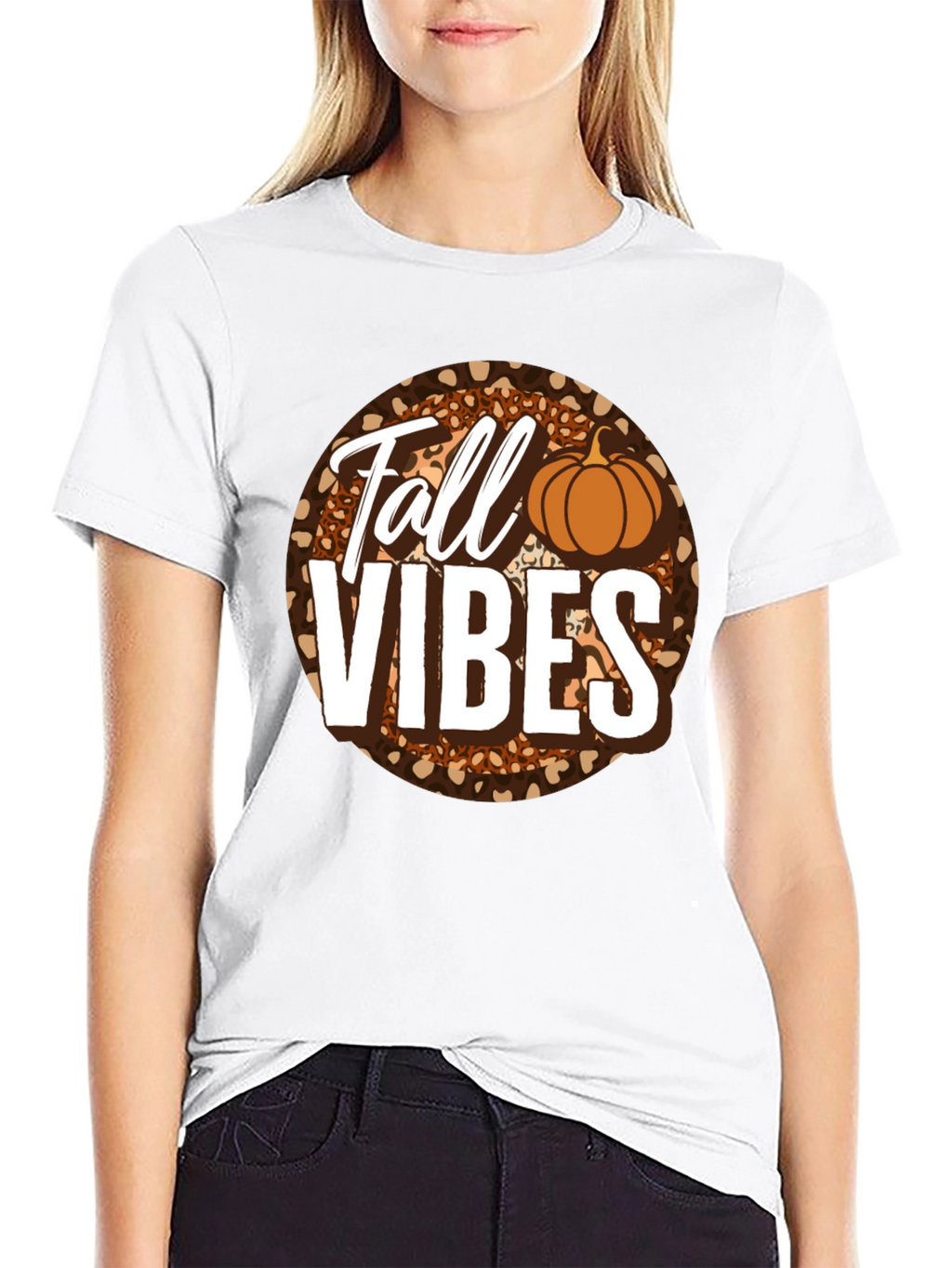Fall Vibes Pumpkin Leopard Print T-Shirt