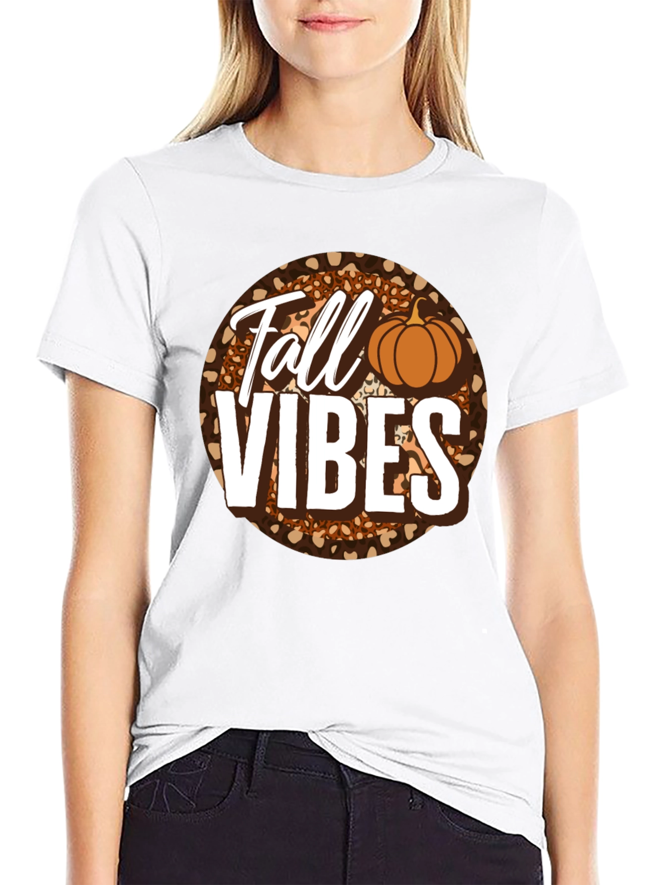 Fall Vibes Pumpkin Leopard Print T-Shirt