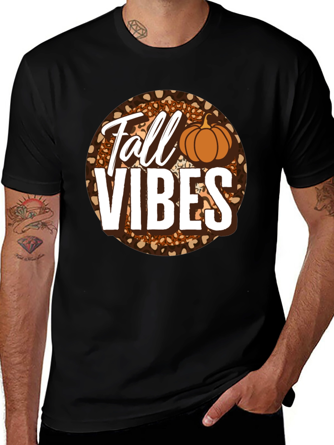 Fall Vibes Pumpkin Leopard Print T-Shirt