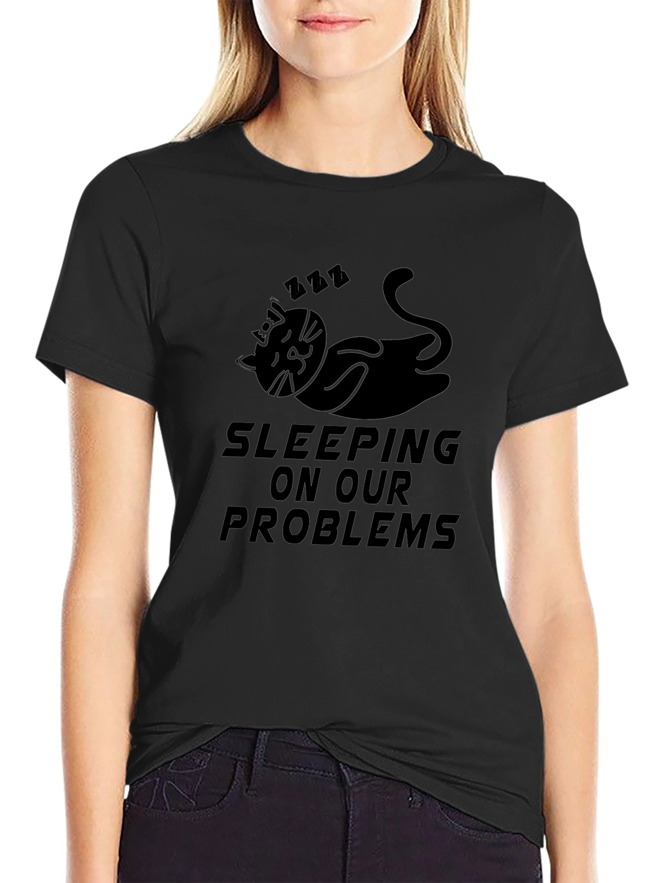 Sleeping on Our Problems Black Graphic Tee