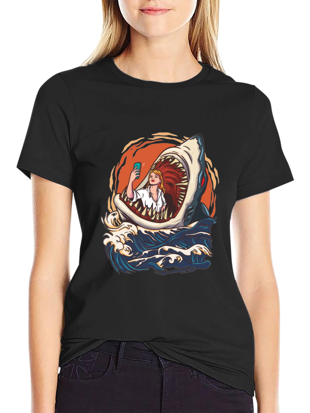 Shark Selfie Graphic Tee - Funny Ocean Print