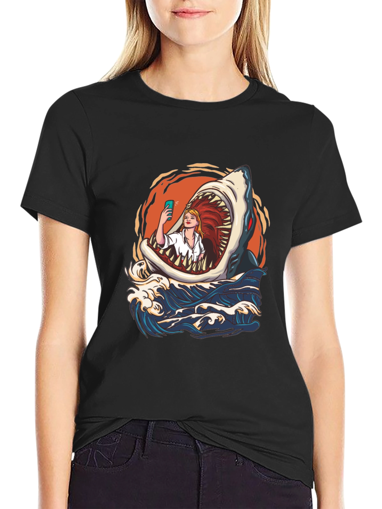 Shark Selfie Graphic Tee - Funny Ocean Print