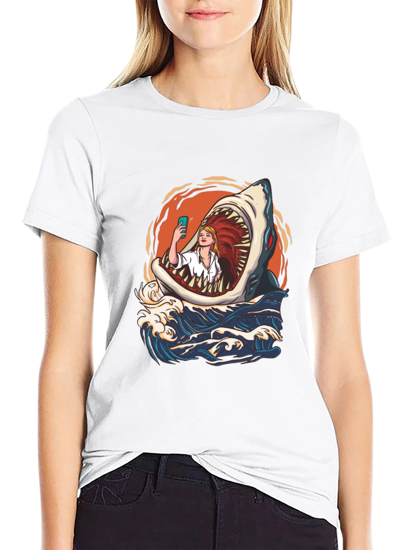 Shark Selfie Graphic Tee - Funny Ocean Print